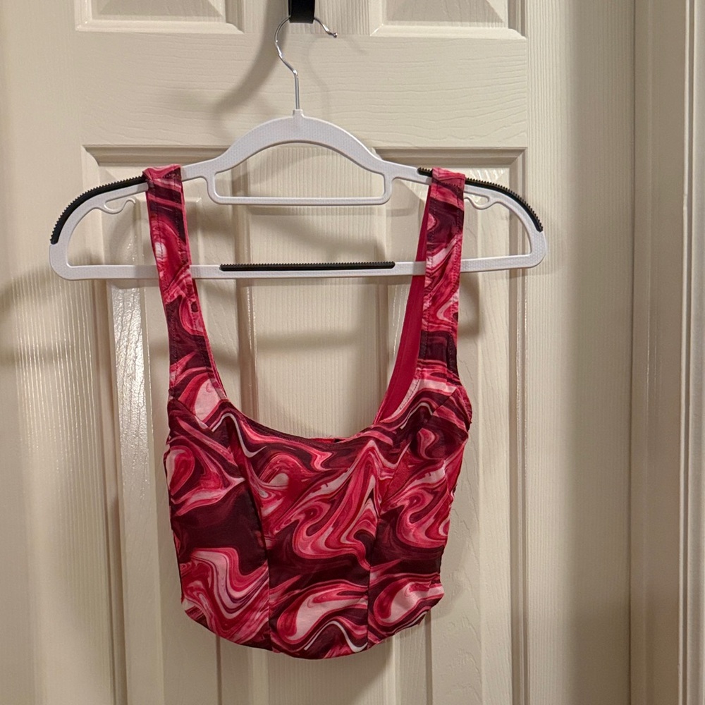 Windsor, Worn Once, Pink Swirl Corset Crop Top